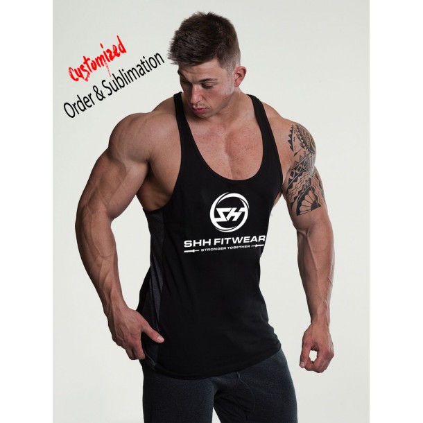 Gym Panel Stringer Vest men’s Running Bodybuilding Fitness Beach Gym Wear shh stringer- Black/Grey M-stringer-005